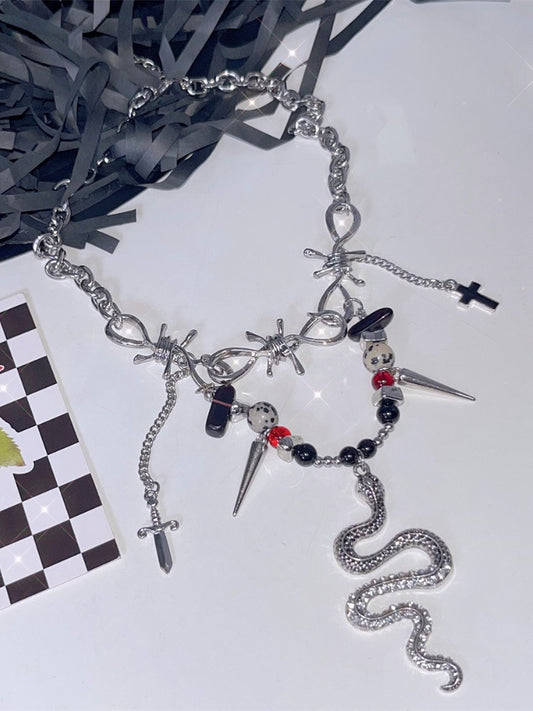 Y2K 蛇型チャームパンクネックレス
