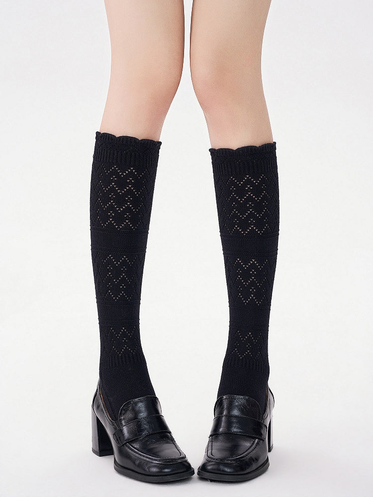 Knit Calf 3-Color Socks Pointelle