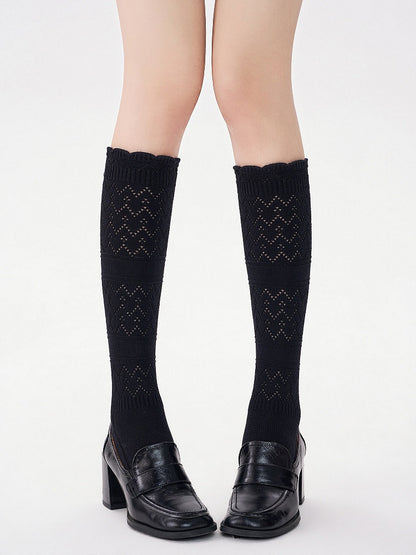 Knit Calf 3-Color Socks Pointelle