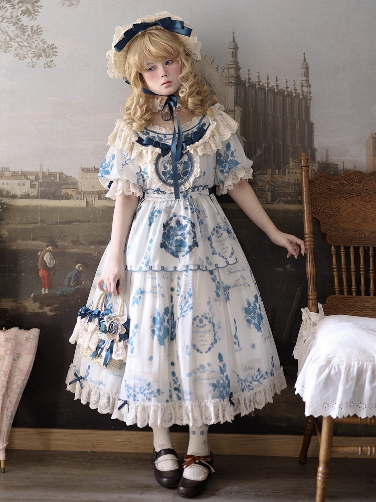 Loose Lolita Print Dress Plus Mulberry Sizes Poetry‌ and Blue Available
