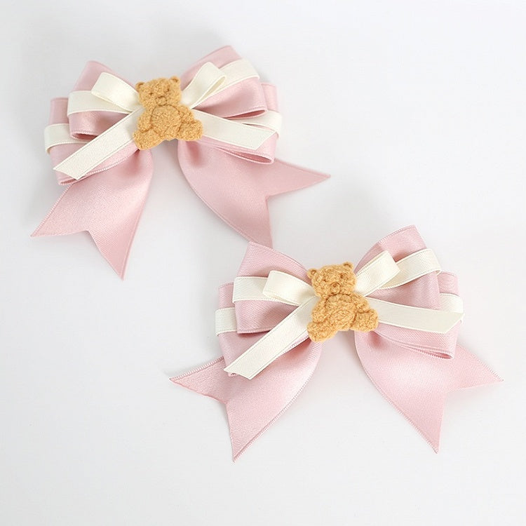 Decoration Pink Bear Bowknot Beige and Hairclip Cute with