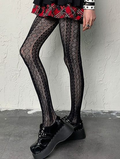 Hollow-out Design Black Punk Tights Y2K