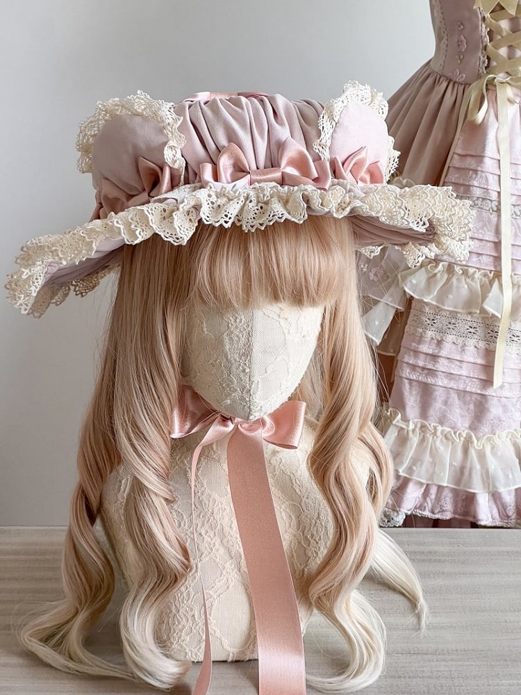 Gerüschte Lolita-Dekorationen mit Hut, Ohren, Bär, Rosa und süßer Schleife