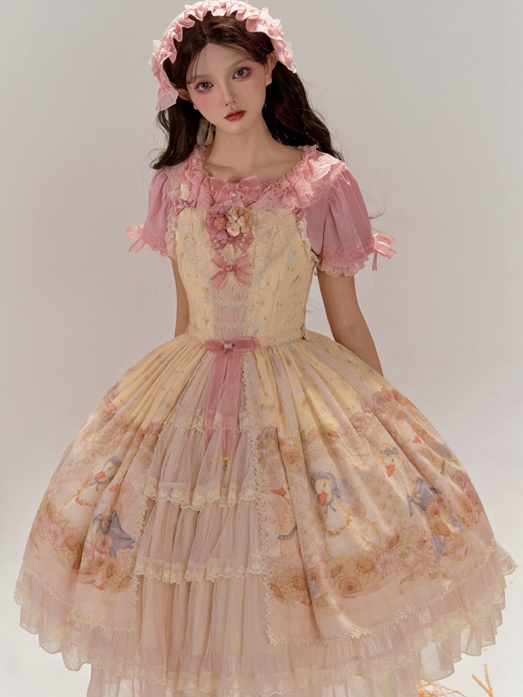 and Yellow Farm Print Sunflowers Jumper Sweet Skirt Lolita Ducks