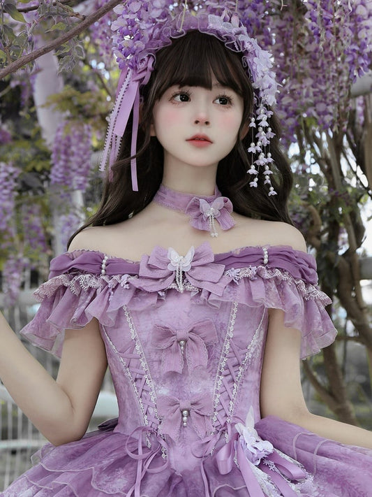 Decorated Butterfly Choker and Bow Purple