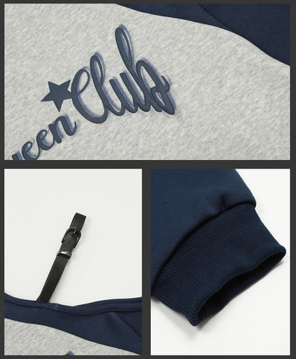 Kapuzenpullover mit Buchstaben-Print und Colorblock-Design und ausgeschnittenen Schultern