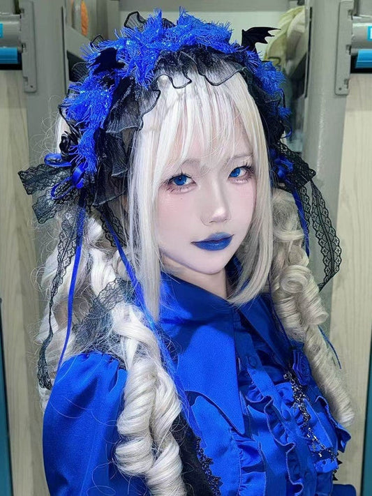 Serre-tête lolita gothique bleu et blanc - Chanson d'amour de ma bien-aimée