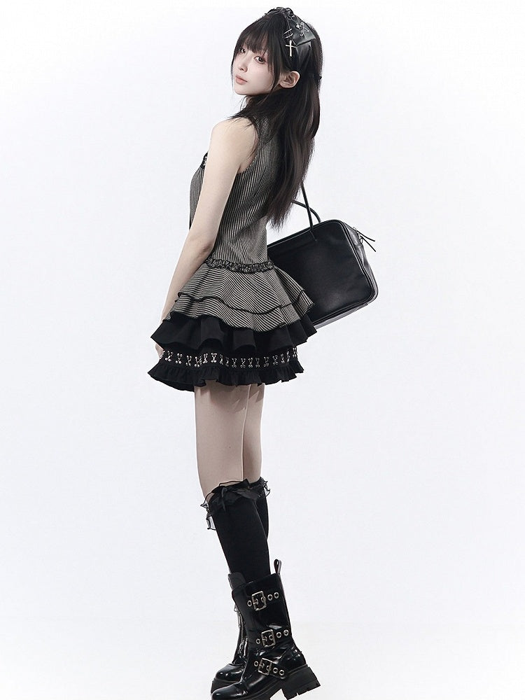Black Tiered Ruffle Skirt - PINK SAVIOR