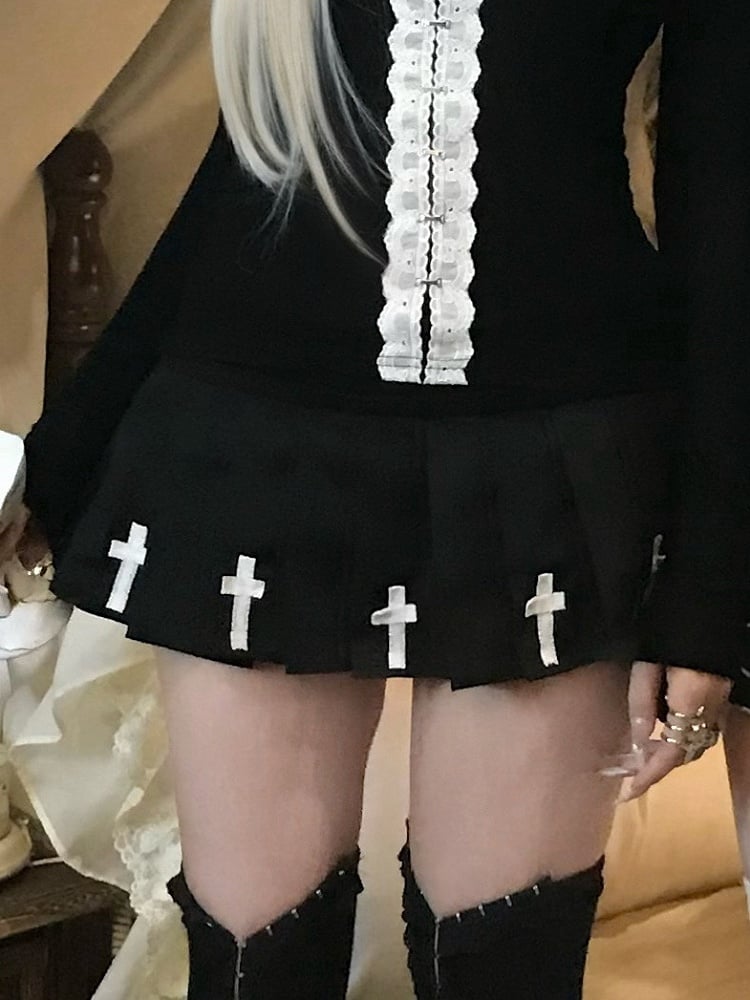 Black Accent Skirt Cross with Mini Gothic Pleated