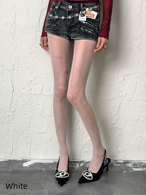 パープル/ブラック/ホワイト/グレーのカットアウトタイツ