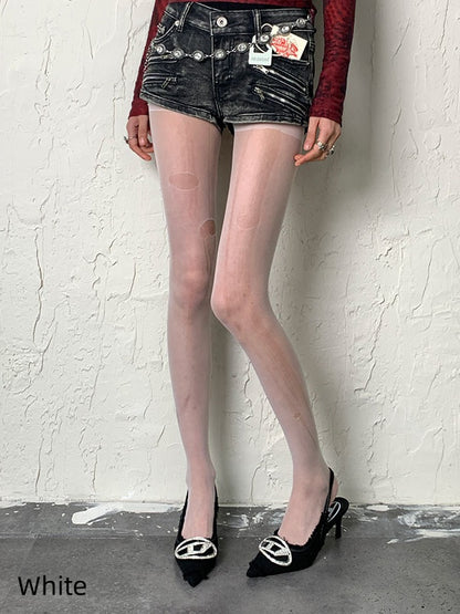 パープル/ブラック/ホワイト/グレーのカットアウトタイツ