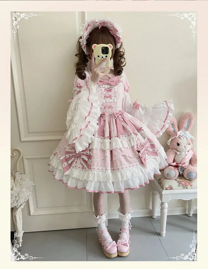 One Pink White and Bell Dress Piece Layered Lolita Sleeves School Long Old