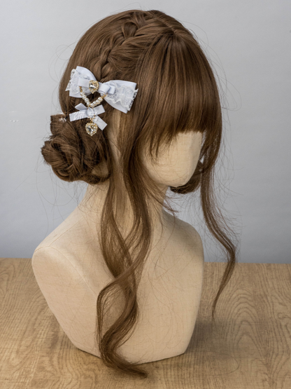 Jirai Kei Dusty Blue Bow Chain Beaded Lolita Hairclip Charm Heart