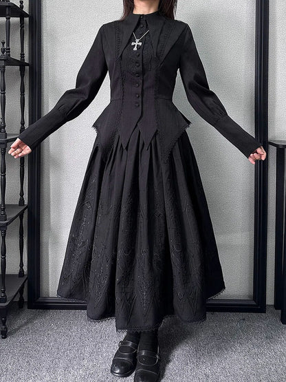 Lolita Shirt Pointed Sleeves Flat Black Collar Gothic Long