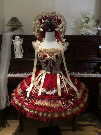 Red White / Bonnet Pink Details Bead Black Blue