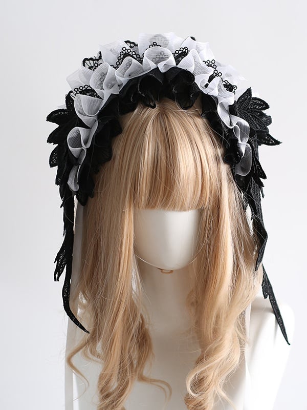 Lolita Hairband Gothic Colors Feather-Shaped Lace 8 Black