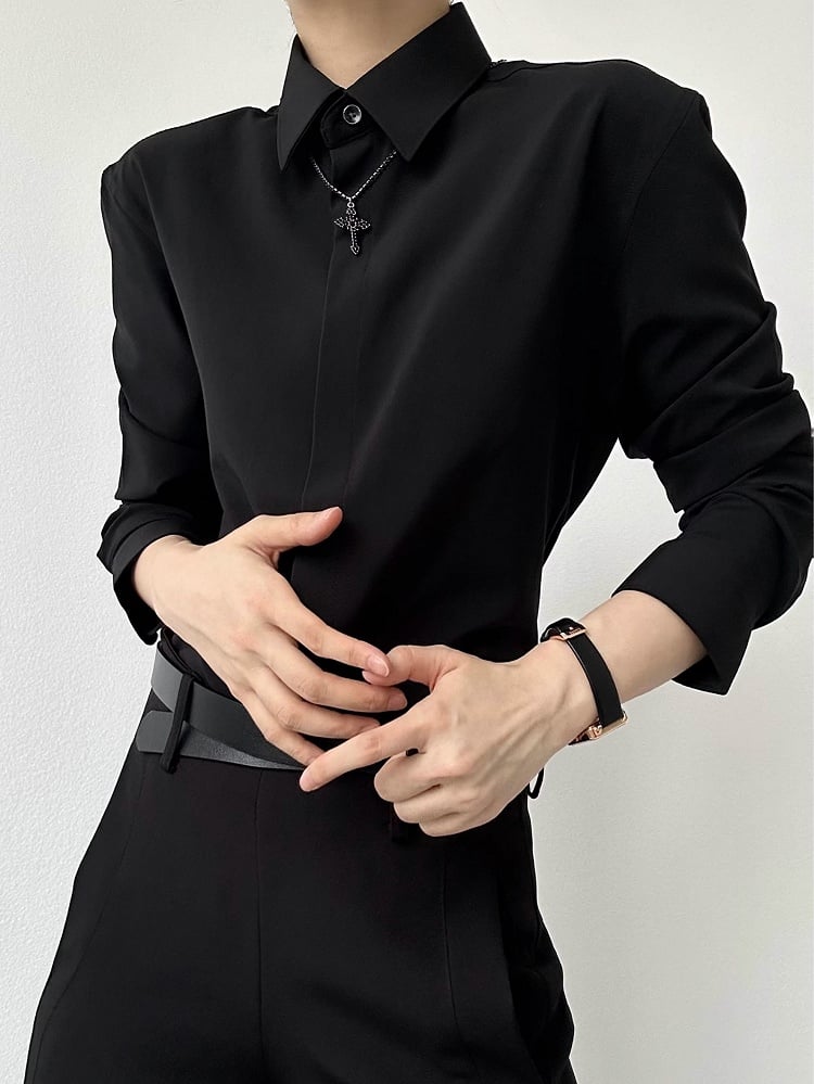 Flat Lolita Long-Sleeve Black with Shirt Ouji Unisex Pointed