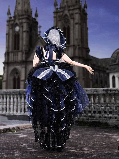 Dark Blue Swan Feather Accented Lolita JSK Dress Set - Felinae Cookie