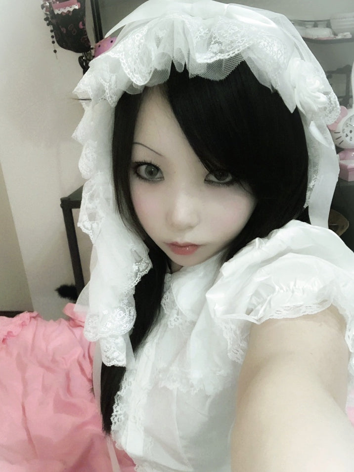 Floral Design Big Hairband White/Black Bow Trim Lace