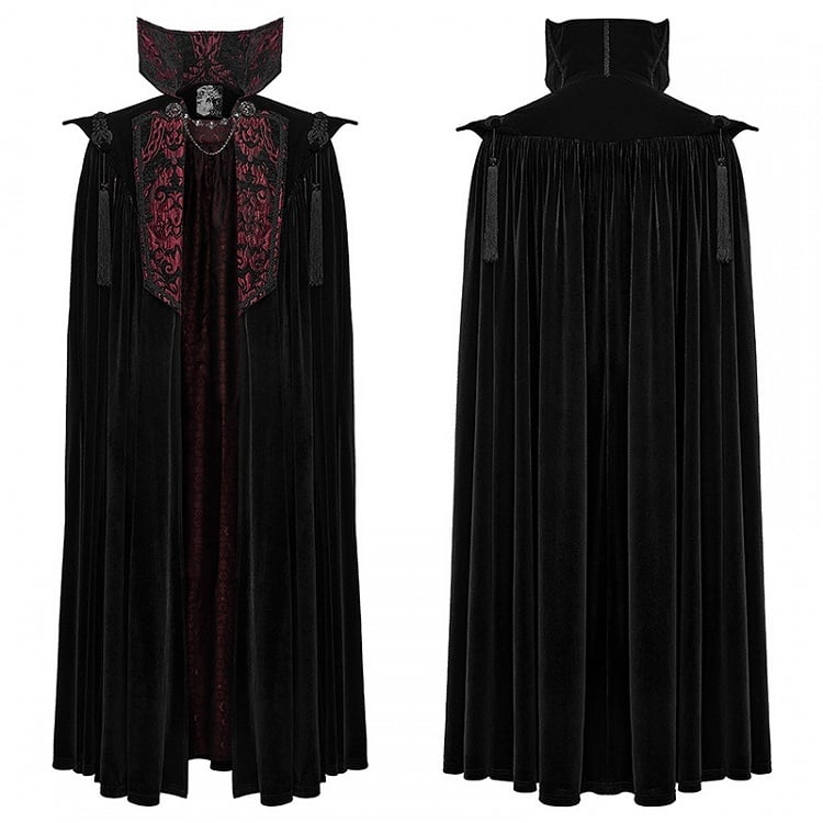 Men's Gothic Vampire Velvet Cloak in Black & Red - Punk Rave