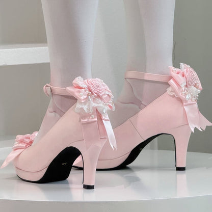 Pink Heart-shaped Details for High Heels Decorative Snap - Elegant Lolita Satin Bow