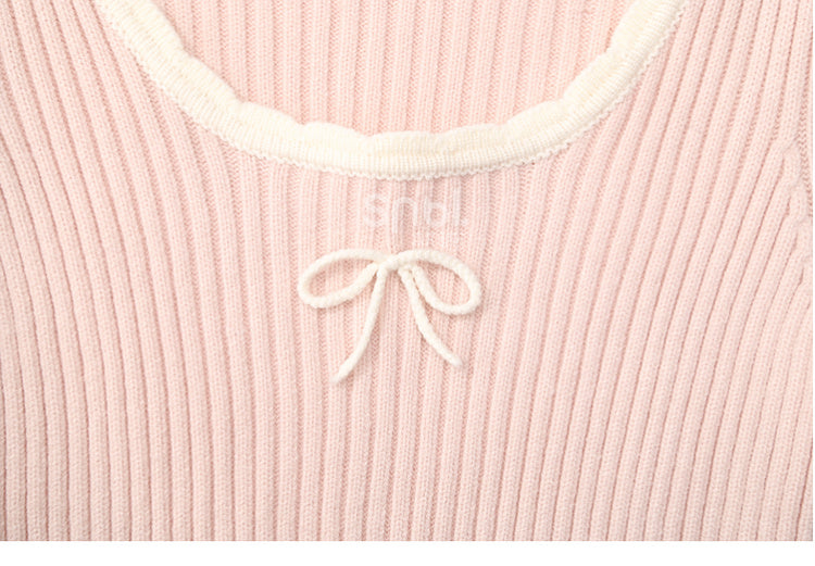 Rosa Strickoberteil mit Rundhalsausschnitt und schmaler Passform