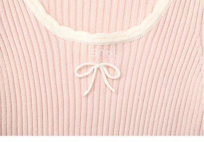 Rosa Strickoberteil mit Rundhalsausschnitt und schmaler Passform