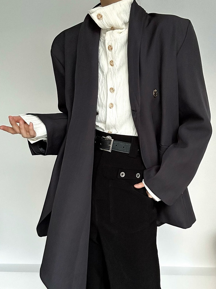 Ouji Cuffs Apricot with Collar Lolita Long Mandarin Textured Shirt Button Sleeve