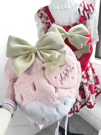 Red Black Pink Plush / Strawberry Backpack
