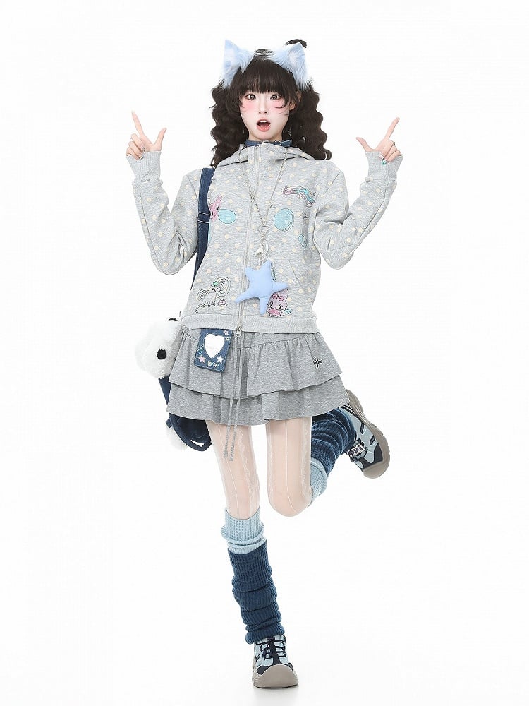 Gray Tiered Ruffle Skirt with Embroidery - Languid Park