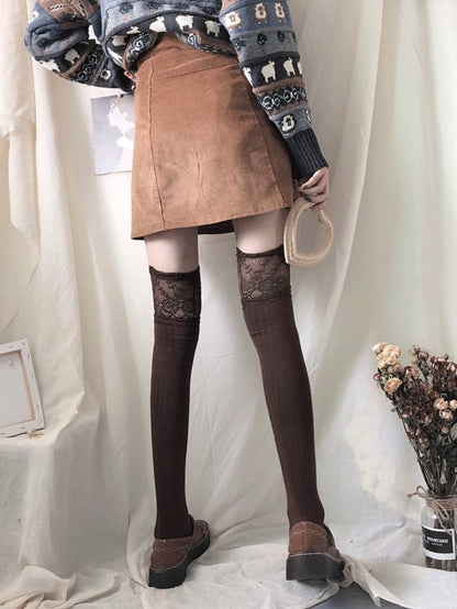 Slimming Knee Over Lace-trimmed 3 Stockings Colors