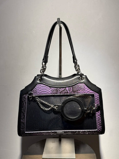 Schwarz-violette Ita-Umhängetasche aus PU mit Schlangenschuppen