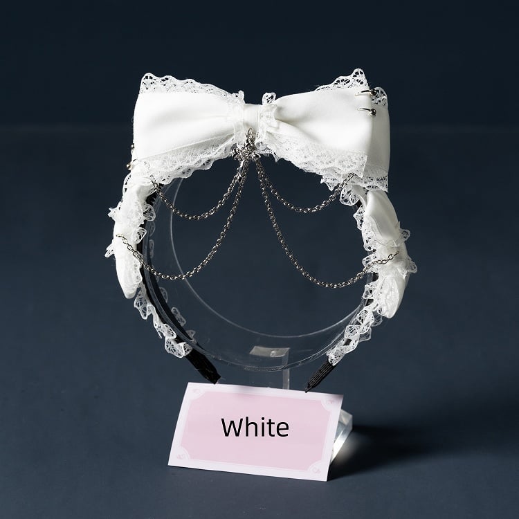 Detail Chain Lace with Black/White/Black Landmine-Style KC Cross White 3D Bow