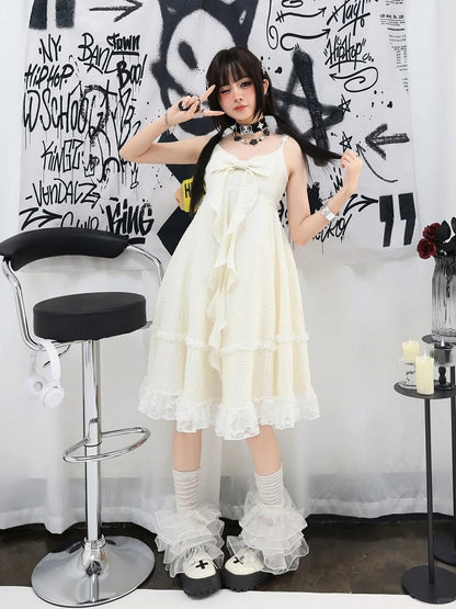 Big Bow Ausschnitt Spitzenrock Apricot Cami Kleid Trim Bubble