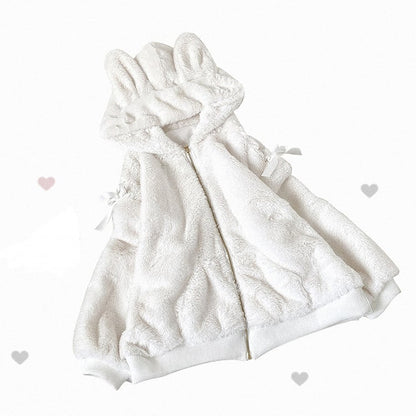 自来也 ピンク バニー耳 フード 地雷風 ぬいぐるみ ジップパーカー