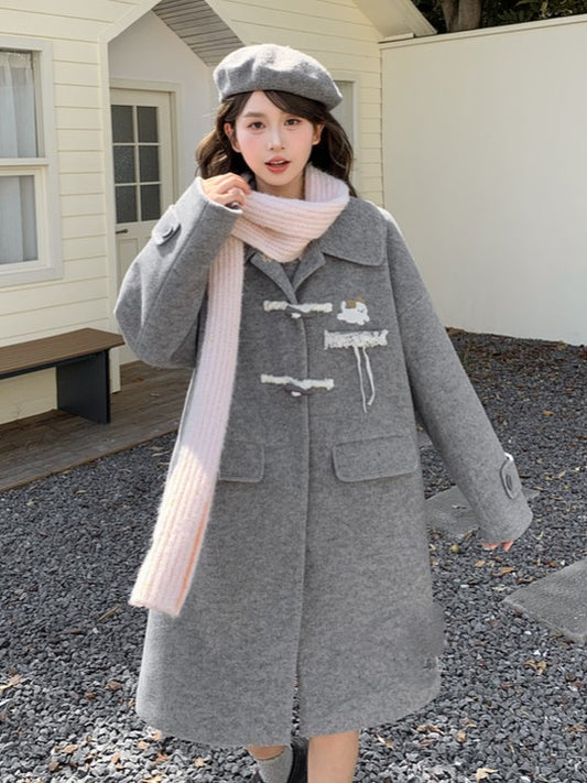 Gray Accents with and Embroidery Lace Long Dog Coat