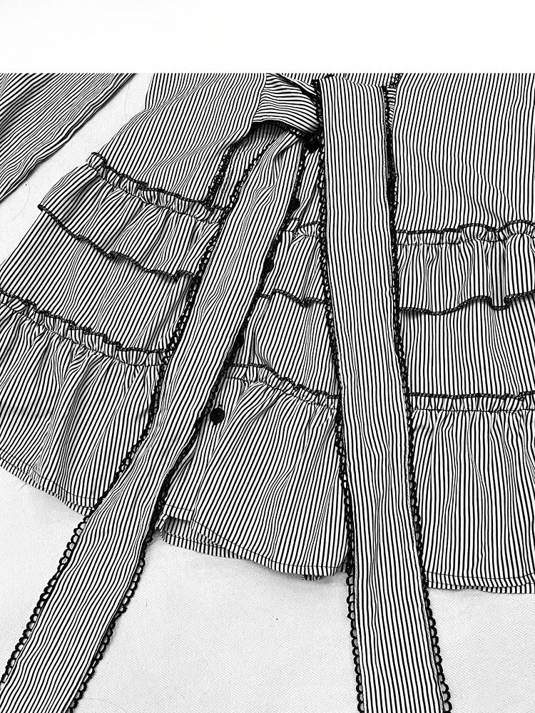 Strap Shirt Bittersweet Stripe Self-tie Black -