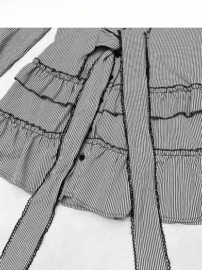 Strap Shirt Bittersweet Stripe Self-tie Black -