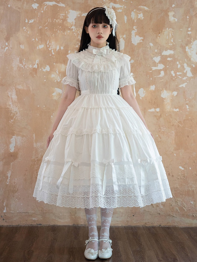 All Short Edward Lolita Neck School Old Dress Cotton White Set OP Sleeves