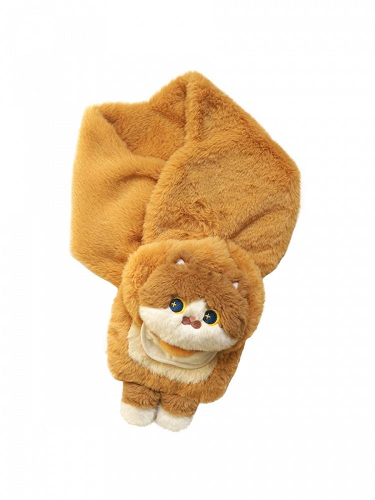 Süßer Katzen-Plüschschal in Braun