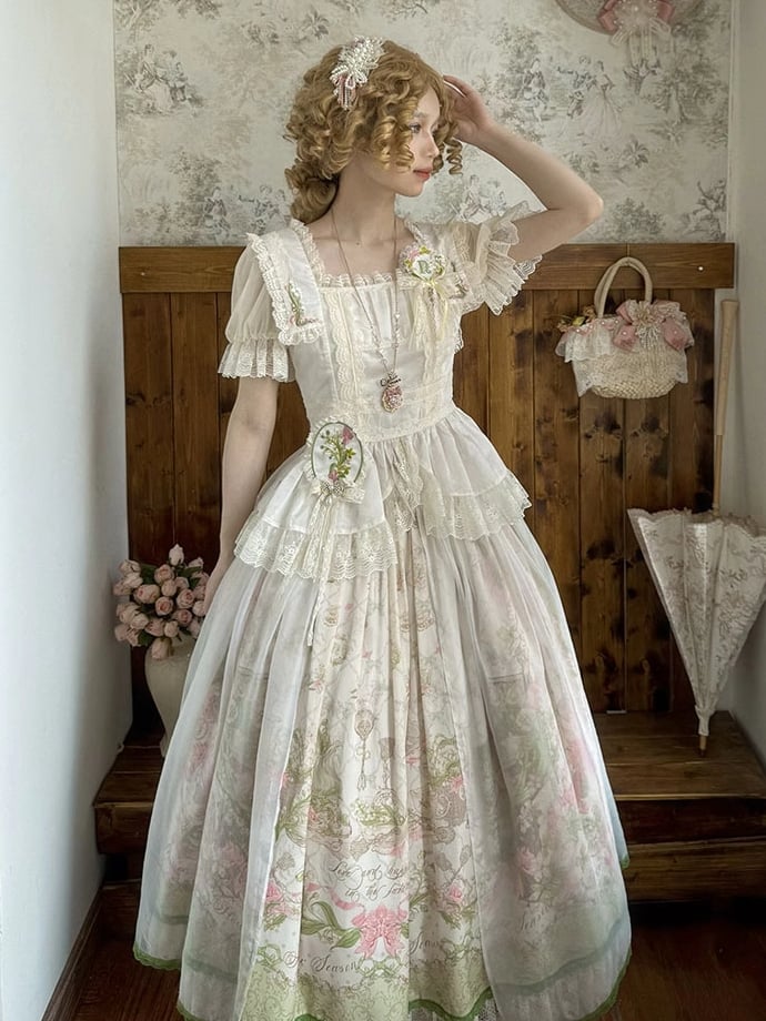 プラスロリータスカートバレーとクラシックな花柄サイズありプリントリリー