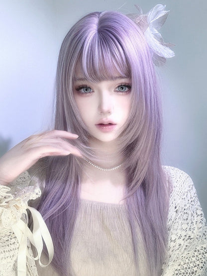 ストレートウィッグ 前髪あり エア付き パープル 65cm