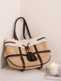 Brown With Trim Bag Tote Fall And Capacity Large Winter Accents Plush Vintage - Knot For Shoulder Bamboo
