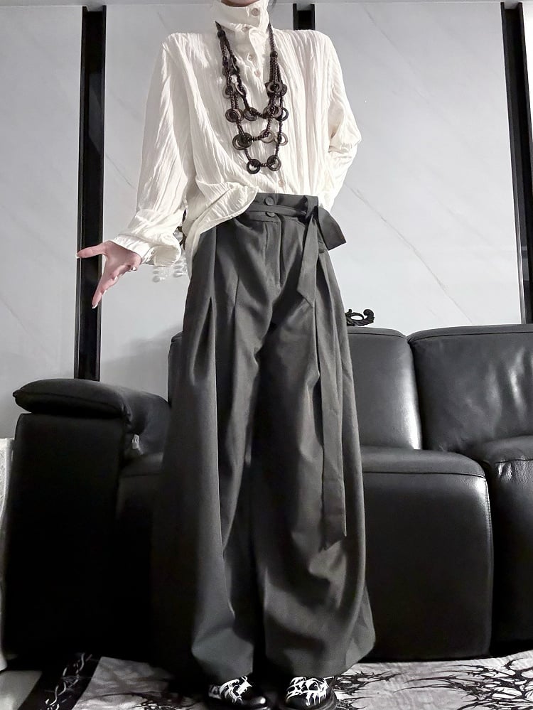 Self-tie Pants Prince Belt with Brown/Gray Wide-leg
