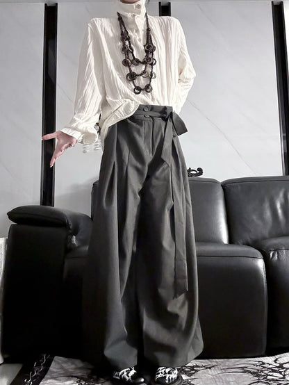 Self-tie Pants Prince Belt with Brown/Gray Wide-leg