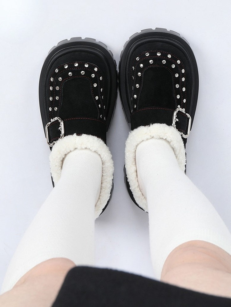 High Buckle Slip-Ons Backless - Punk Platform Accents Birkenstock Heel with Block