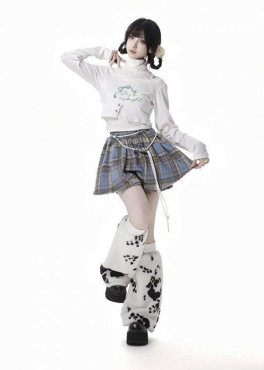 ブルーのチェック柄セルフタイストラップスコート