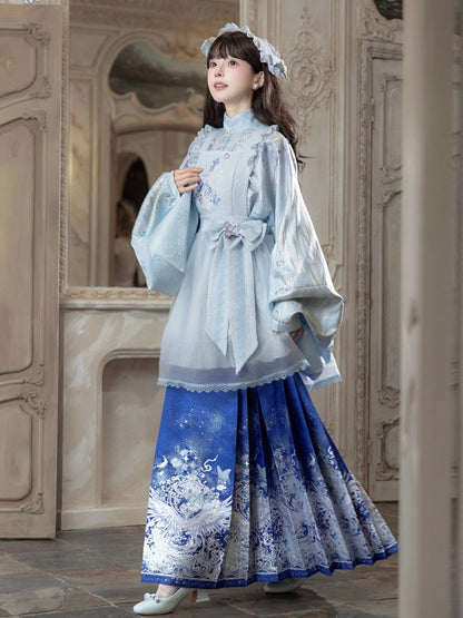 Light Blue Floral Embroidery Overlay - ZhiXiYue