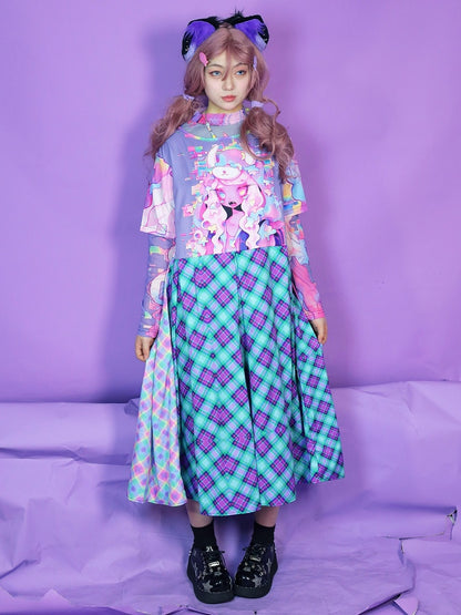 Cartoon buntes Kleid Plaid Print Muster