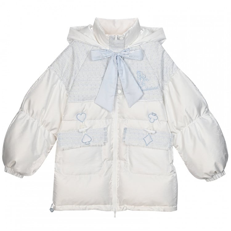 Alice in Wonderland Alice Tweed Patchwork White Hooded Down Jacket